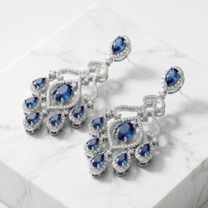 White & Silver Rhodium Plated AD Studded Drop Earrings