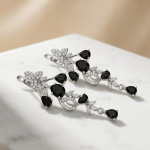 Emerald Green & Silver Rhodium Plated AD Studded Drop Earrings