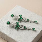 Emerald Green & Silver Rhodium Plated AD Studded Drop Earrings