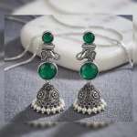 Green Elephant Oxidised Jhumka Earrings