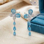 Blue Butterfly Crystal Drop Earrings