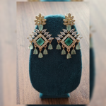 Gold Tone Emerald Green Crystal Teardrop Statement Earrings