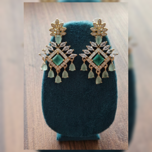 Gold Tone Emerald Green Crystal Teardrop Statement Earrings