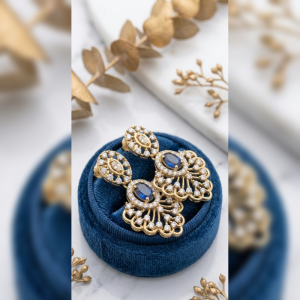 Gold Tone Blue Emerald-Style Kundan Drop Earrings