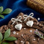 Silver Tone Bow Heart Drop Earrings