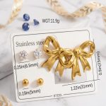 Gold Tone Bow Stud & Crystal Ball Earrings Set