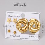 Gold Tone Interlocking Knot Statement Earrings Set