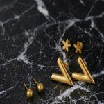 Gold Tone V-Shaped Statement Earrings Set